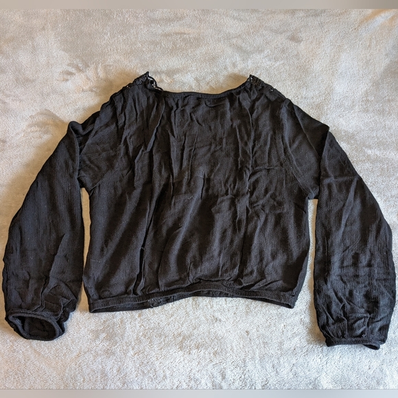 Black Long Sleeve Deep V Neck Shirt - Picture 2 of 7